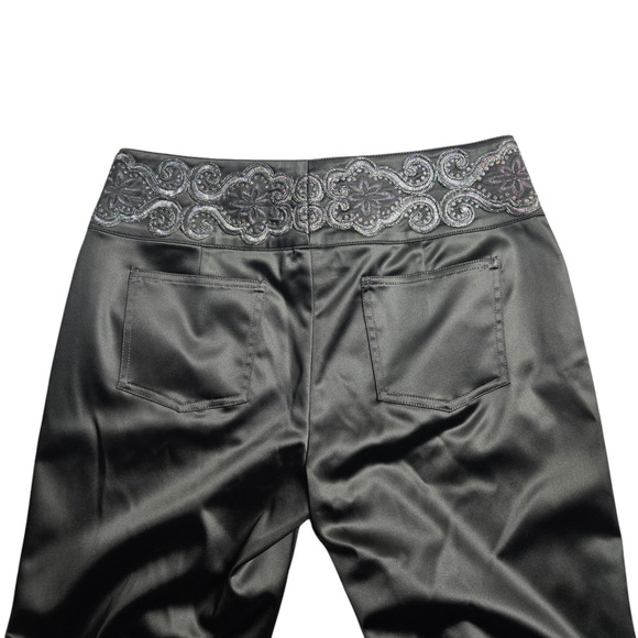 St. John Evening Black Satin Embroidered Waist Pants Size: 8 - Picture 7 of 8